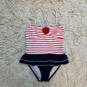 Janie and Jack Girls Striped Americana Swimsuit | Size 8 | Rosette ♥️🤍💙🌹